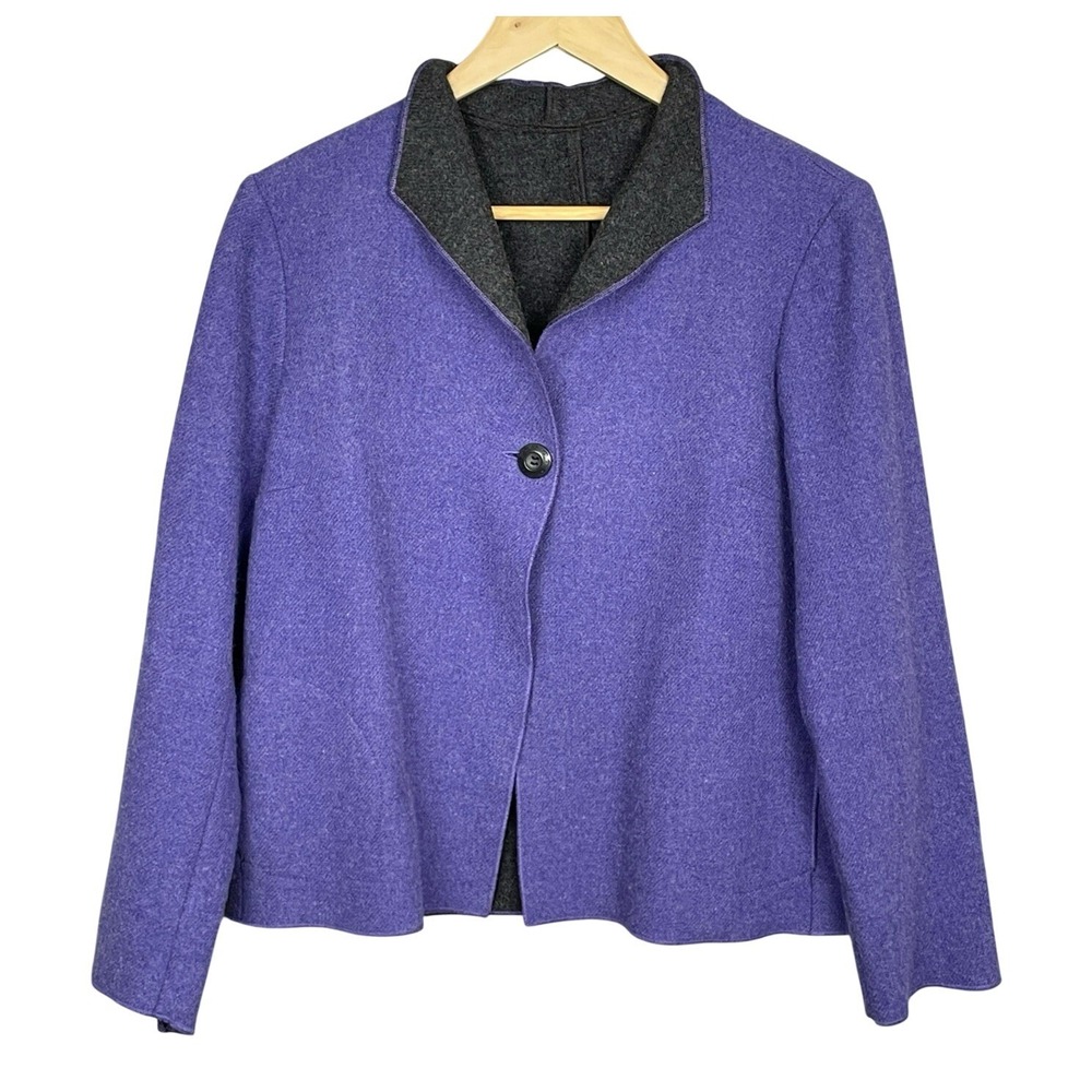 Vintage Purple‎ Gray Wool Blend Jacket Womens S Minimalist Career Quiet Luxury